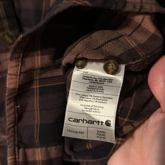 Carhartt Brown Women’s Plaid Button Up Size Small(4/6) Front Pockets EUC Cotton - Picture 12 of 13